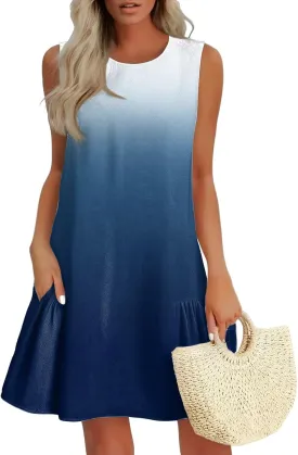 Summer Dresses for Women 2025 Beach Vacation Spring Clothes Sleeveless Round Neck Casual Sun Dress