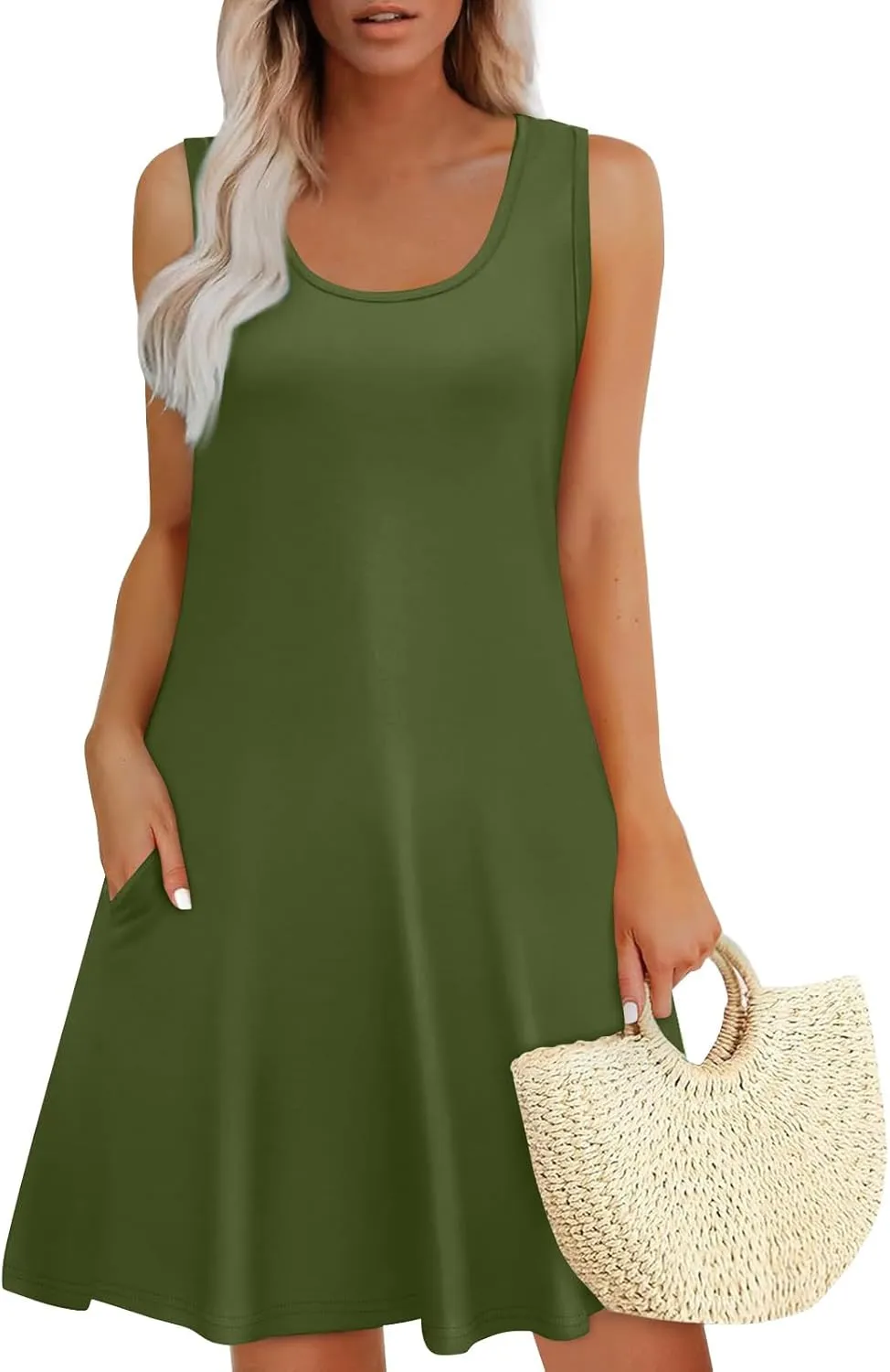 Summer Dresses for Women 2025 Casual Scoop Neck Sleeveless Sundresses Boho Tank Dress Beach Dresses with Pockets