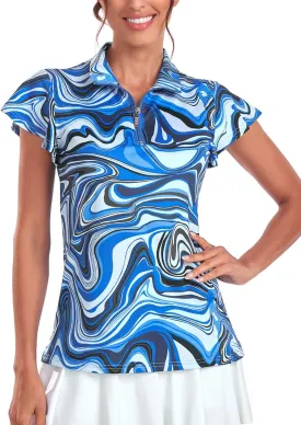 Tanst Sky Women's Golf Polo Shirts Zip Up Ruffles Short Sleeve Workout Tops Quick Dry