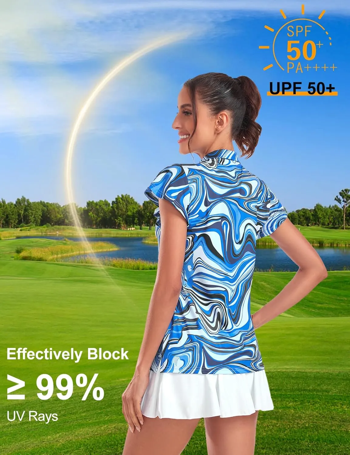 Tanst Sky Women's Golf Polo Shirts Zip Up Ruffles Short Sleeve Workout Tops Quick Dry