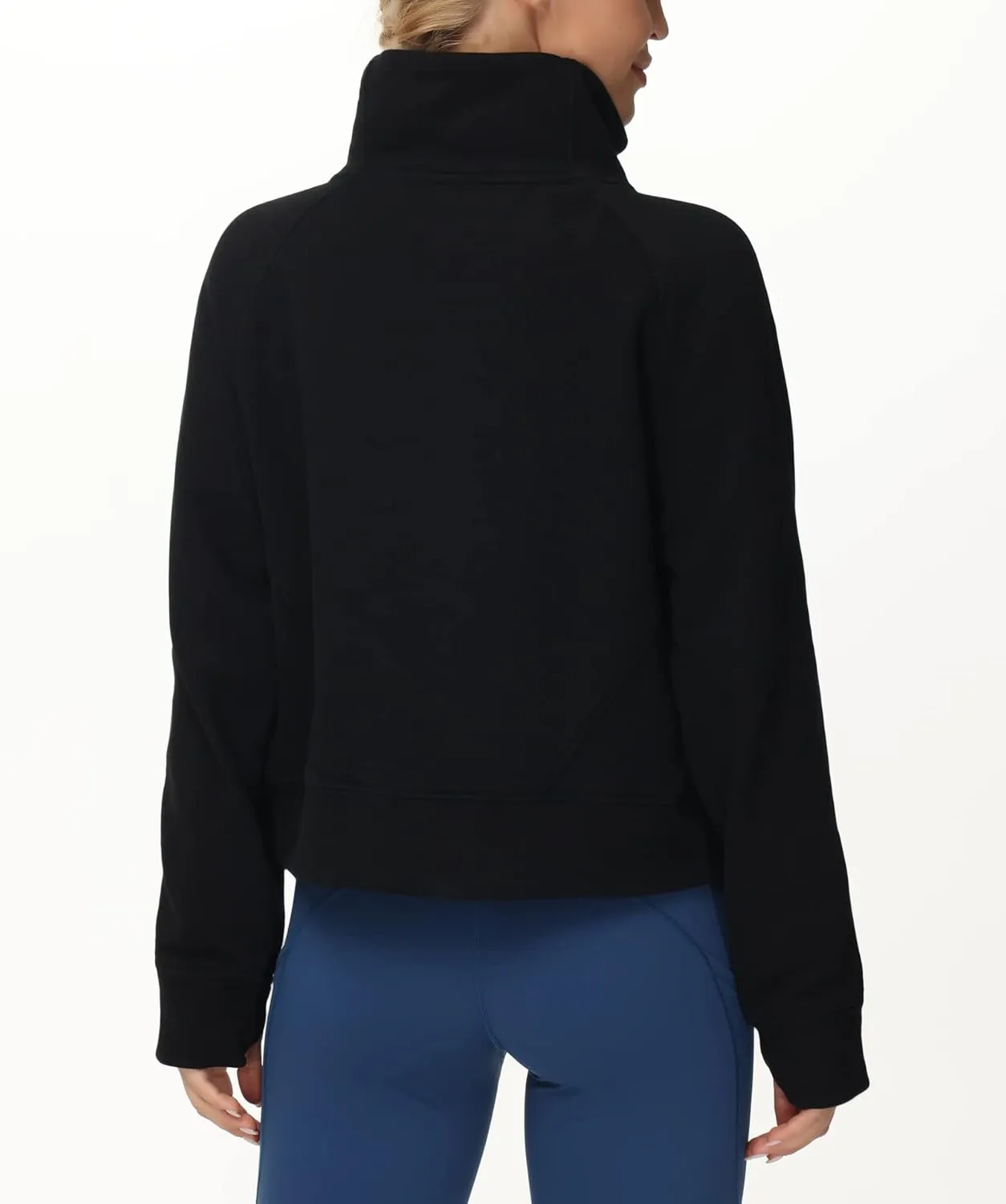 THE GYM PEOPLE Womens' Half Zip Pullover Fleece Stand Collar Crop Sweatshirt with Pockets Thumb Hole