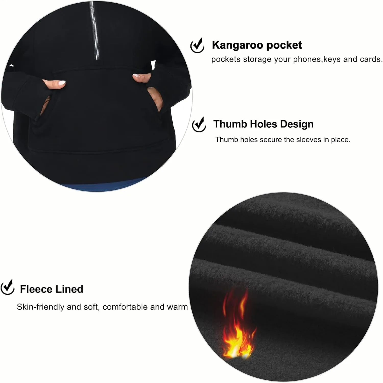 THE GYM PEOPLE Womens' Half Zip Pullover Fleece Stand Collar Crop Sweatshirt with Pockets Thumb Hole