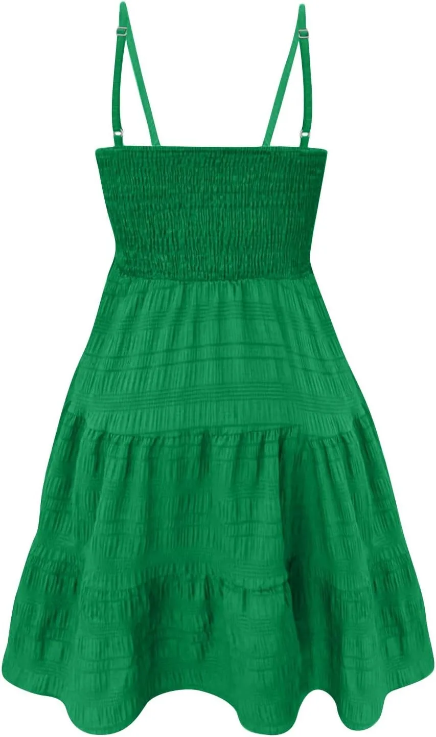 TWGONE Summer Dresses for Teens Spaghetti Strap Cute Short Mini Sundress Women Sleeveless Smock Cami Dress Date Night Outfit