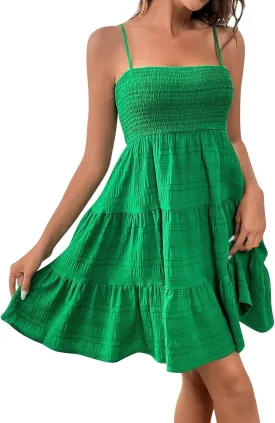 TWGONE Summer Dresses for Teens Spaghetti Strap Cute Short Mini Sundress Women Sleeveless Smock Cami Dress Date Night Outfit