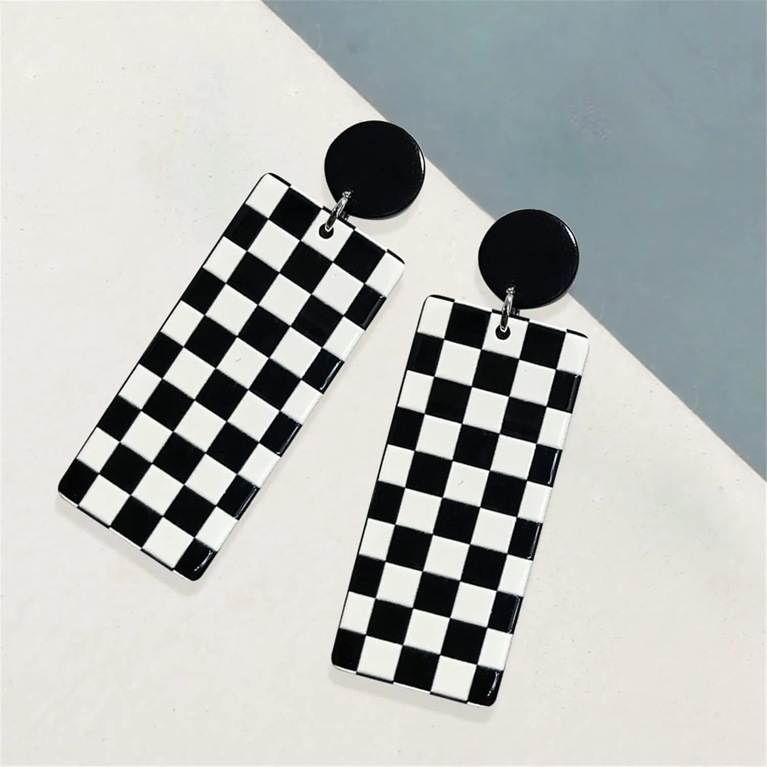 Unique Acrylic Black White Striped Checkered Dangle Drop Earrings Heart Flower Pattern Stud Earrings for Women Statement