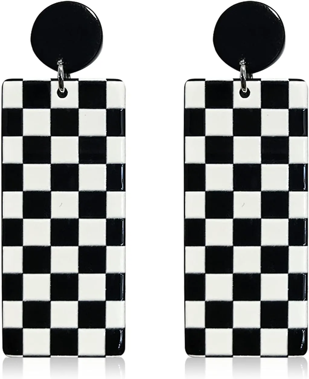 Unique Acrylic Black White Striped Checkered Dangle Drop Earrings Heart Flower Pattern Stud Earrings for Women Statement