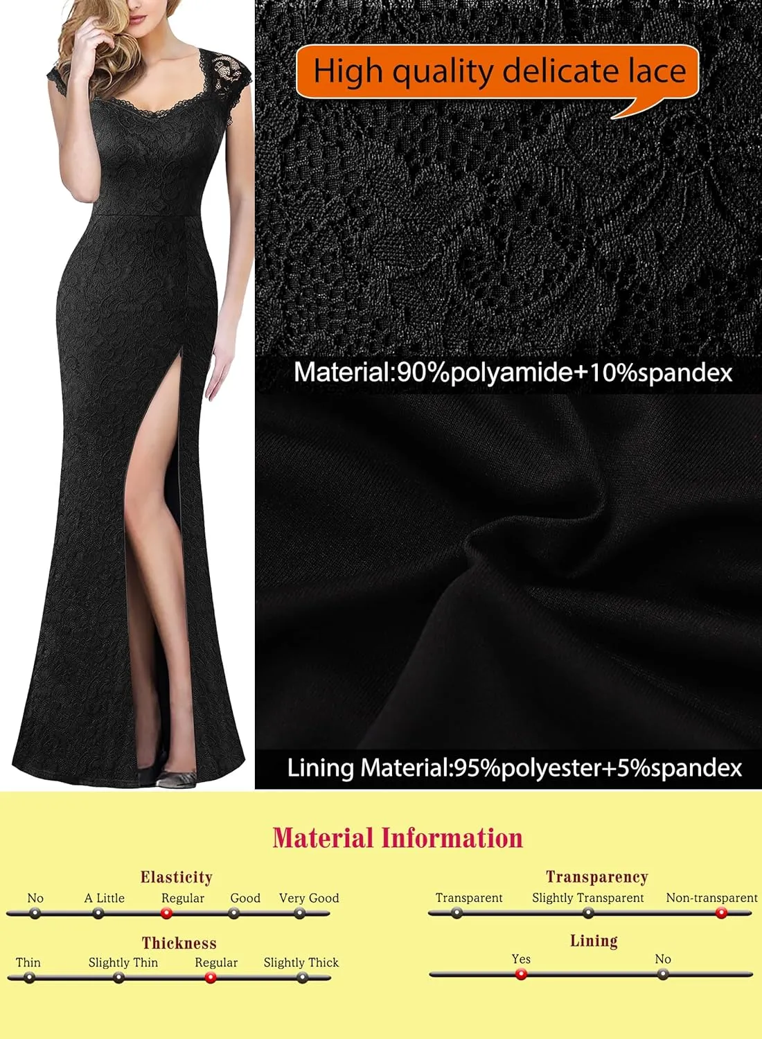 VFSHOW Womens Floral Lace Sweetheart Neck Open Back Zipper High Split Formal Evening Gown Wedding Prom Maxi Long Dress