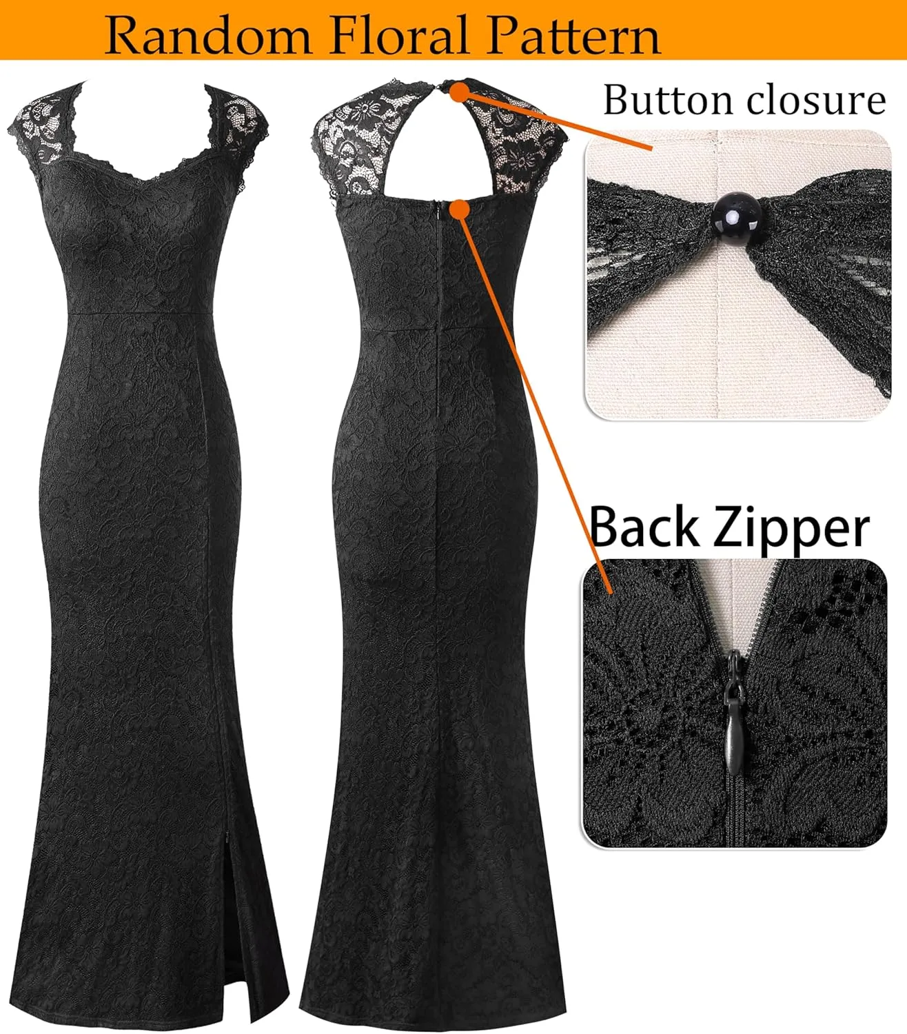 VFSHOW Womens Floral Lace Sweetheart Neck Open Back Zipper High Split Formal Evening Gown Wedding Prom Maxi Long Dress