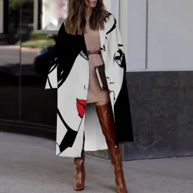 Vintage Abstract Print Cardigan Woolen Coat