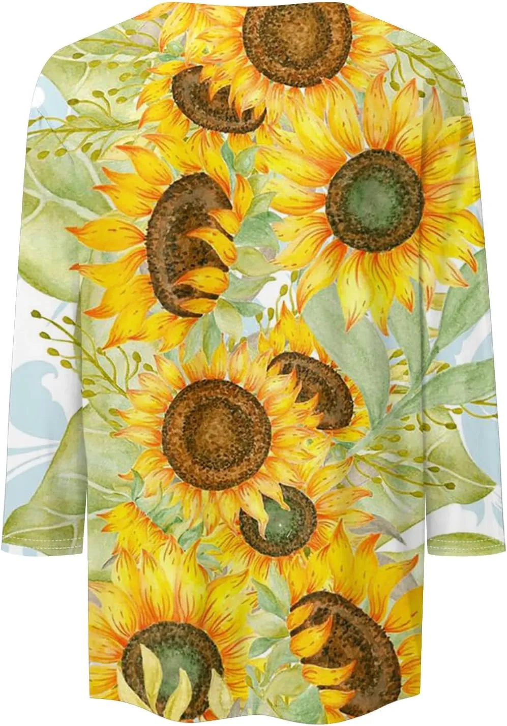 Women Tops Women's Casual 3/4 Length Sleeve Tunic Tops Casual Sunflower Print Loose Blouse Shirts with Leggings