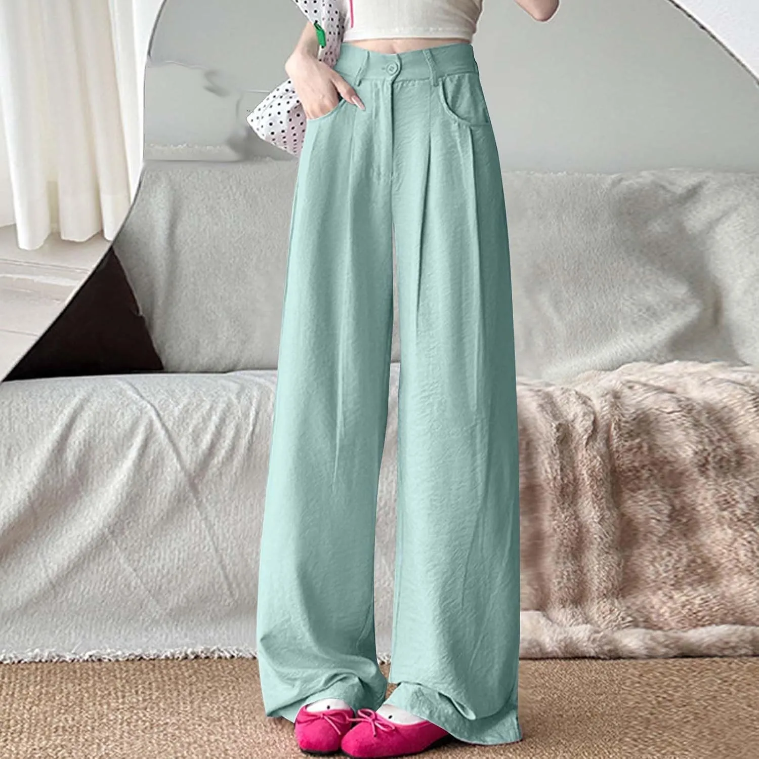 Womens Cargo Pants Baggy Wide Leg High Waist Solid Color Drape Trousers Lounge Trendy Summer 2025 Going Out Pant