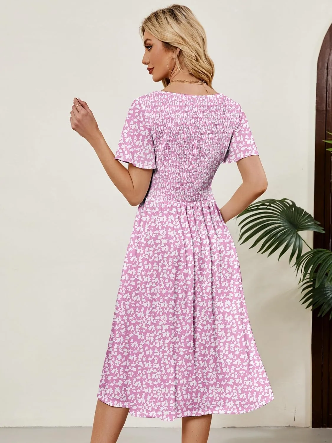 Womens Casual Floral Spring Dresses with Pockets Square Neck Knee Length Milkmaid Summer Sundresses for Women 2025