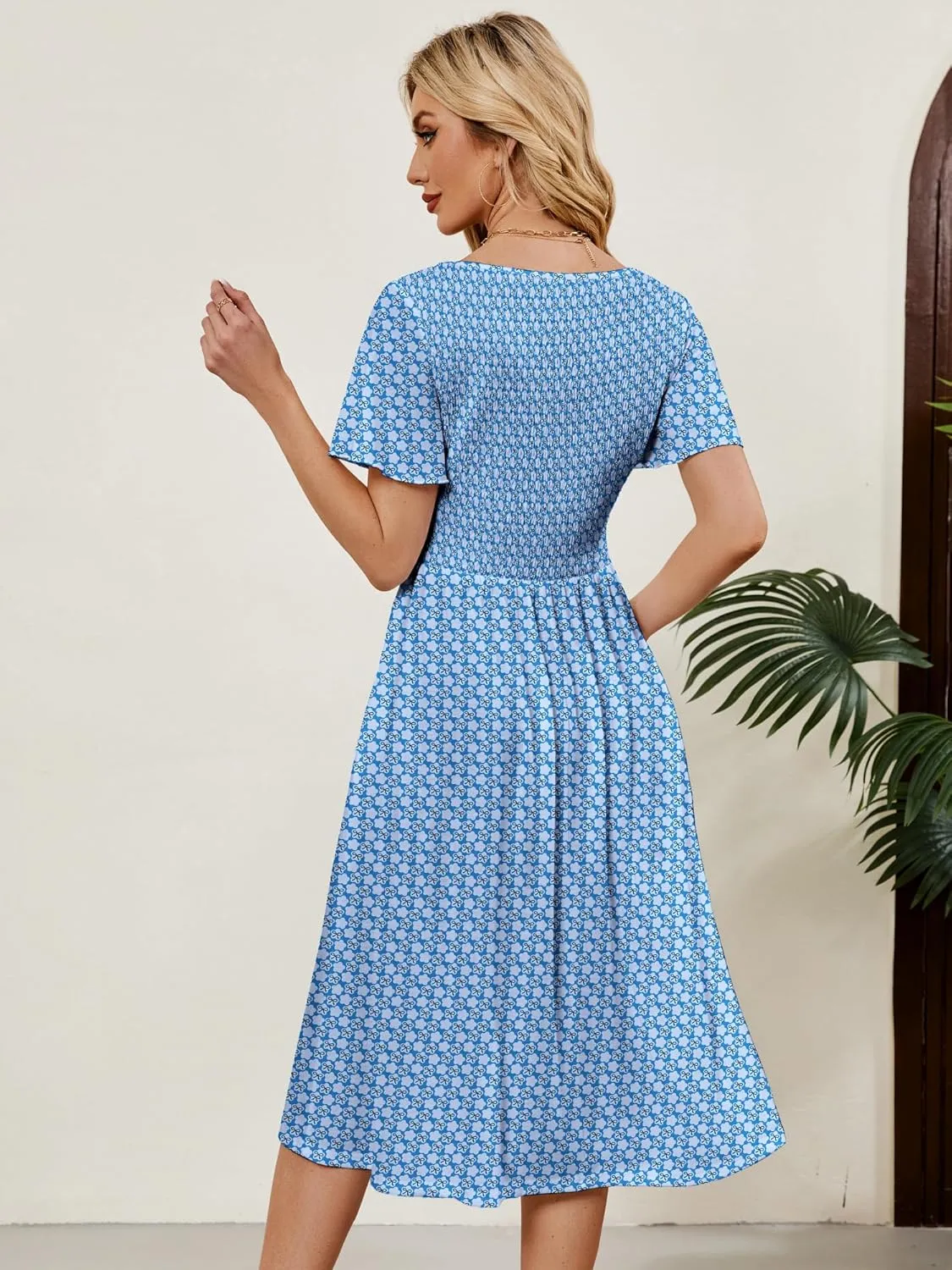 Womens Casual Floral Spring Dresses with Pockets Square Neck Knee Length Milkmaid Summer Sundresses for Women 2025