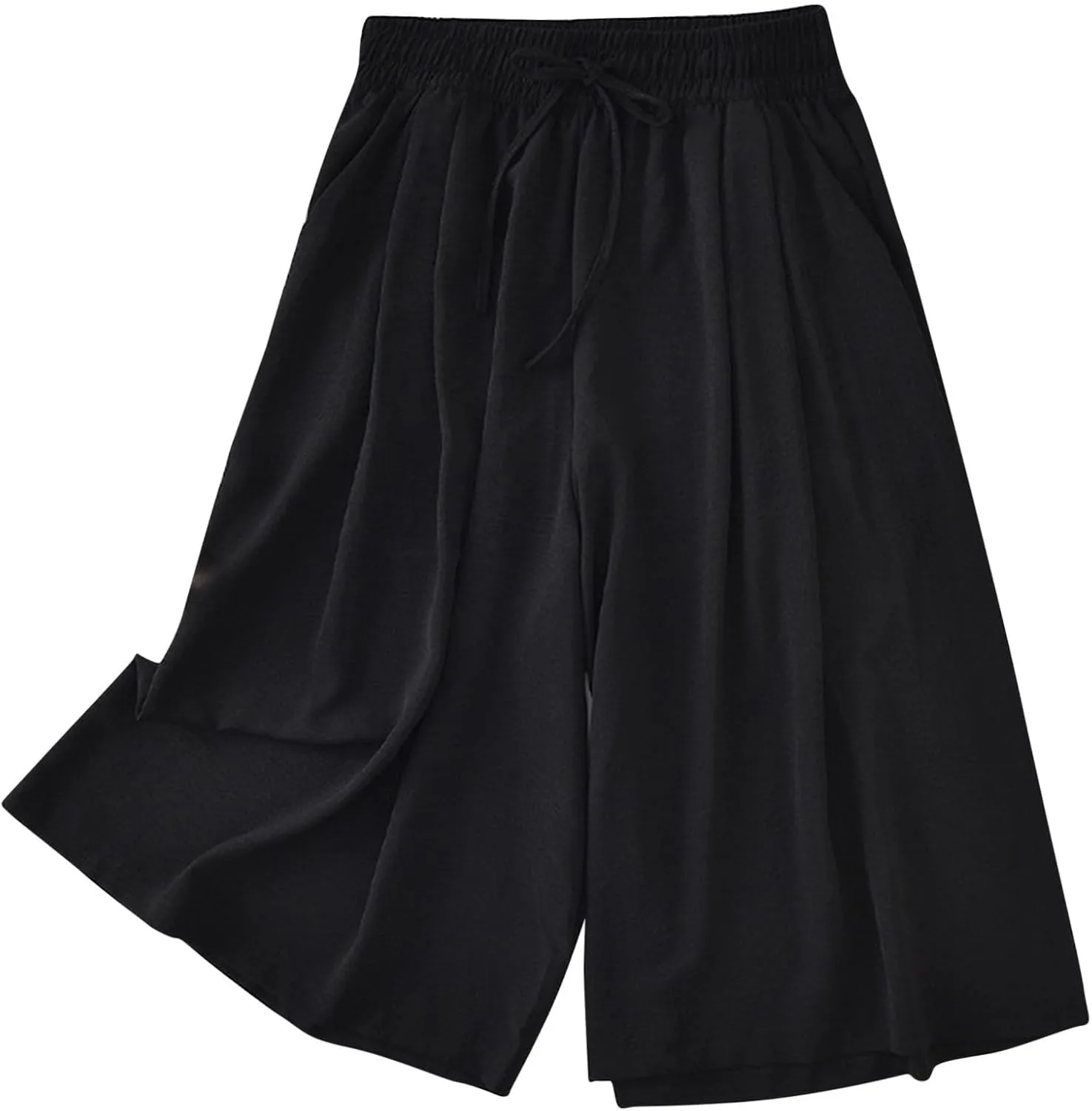 Women's Drawstring Waist Skirt Pants Soft Cotton Linen Wide Leg Trousers with Pockets Casual Loose Fit for Summer