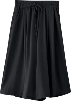 Women's Drawstring Waist Skirt Pants Soft Cotton Linen Wide Leg Trousers with Pockets Casual Loose Fit for Summer