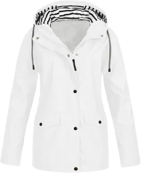 Womens Rain Coat Waterproof Active Outdoor Rain Jacket Lightweight Zip Up Summer Fall Raincoat Windbreaker With Hood