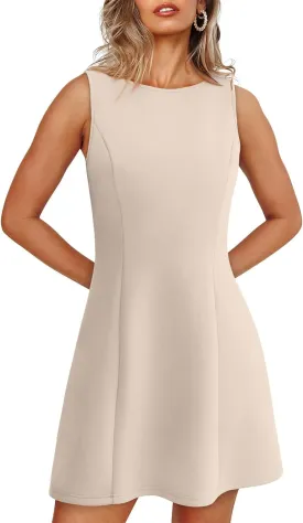 Women's Summer Sexy Sleeveless Crew Neck Tennis Dress Boat Neck A-line Bodycon Party Club Mini Dresses