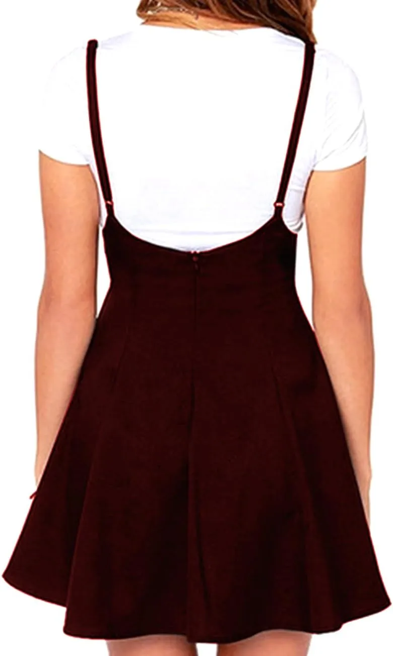 Women's Suspender Braces Casual Skirt Dress Basic High Waist Versatile Flare Skater Shoulder Straps Short Skirt