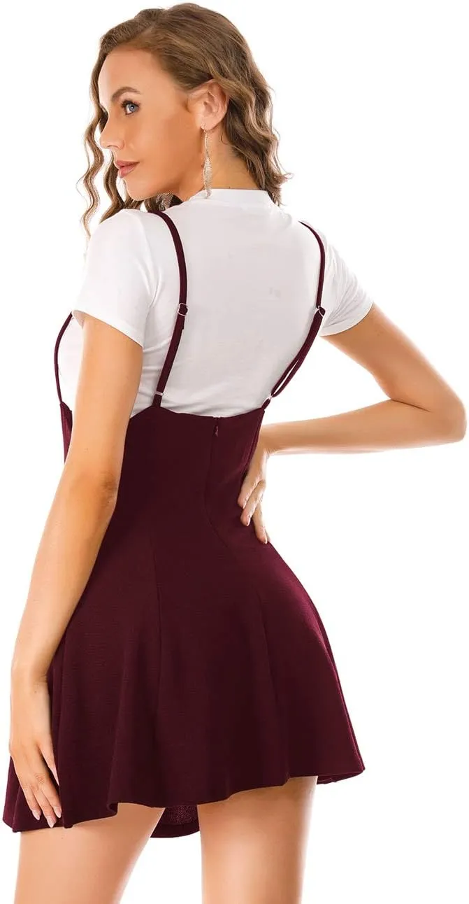 Women's Suspender Braces Casual Skirt Dress Basic High Waist Versatile Flare Skater Shoulder Straps Short Skirt