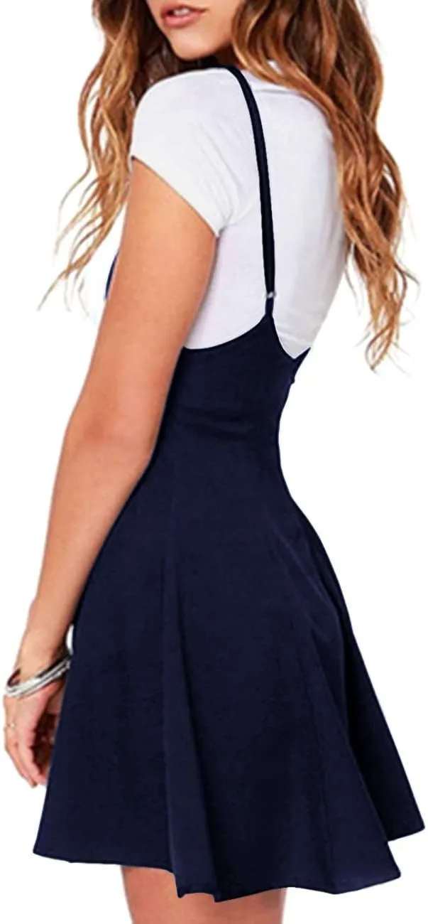 Women's Suspender Braces Casual Skirt Dress Basic High Waist Versatile Flare Skater Shoulder Straps Short Skirt