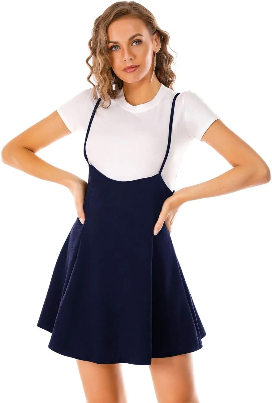 Women's Suspender Braces Casual Skirt Dress Basic High Waist Versatile Flare Skater Shoulder Straps Short Skirt