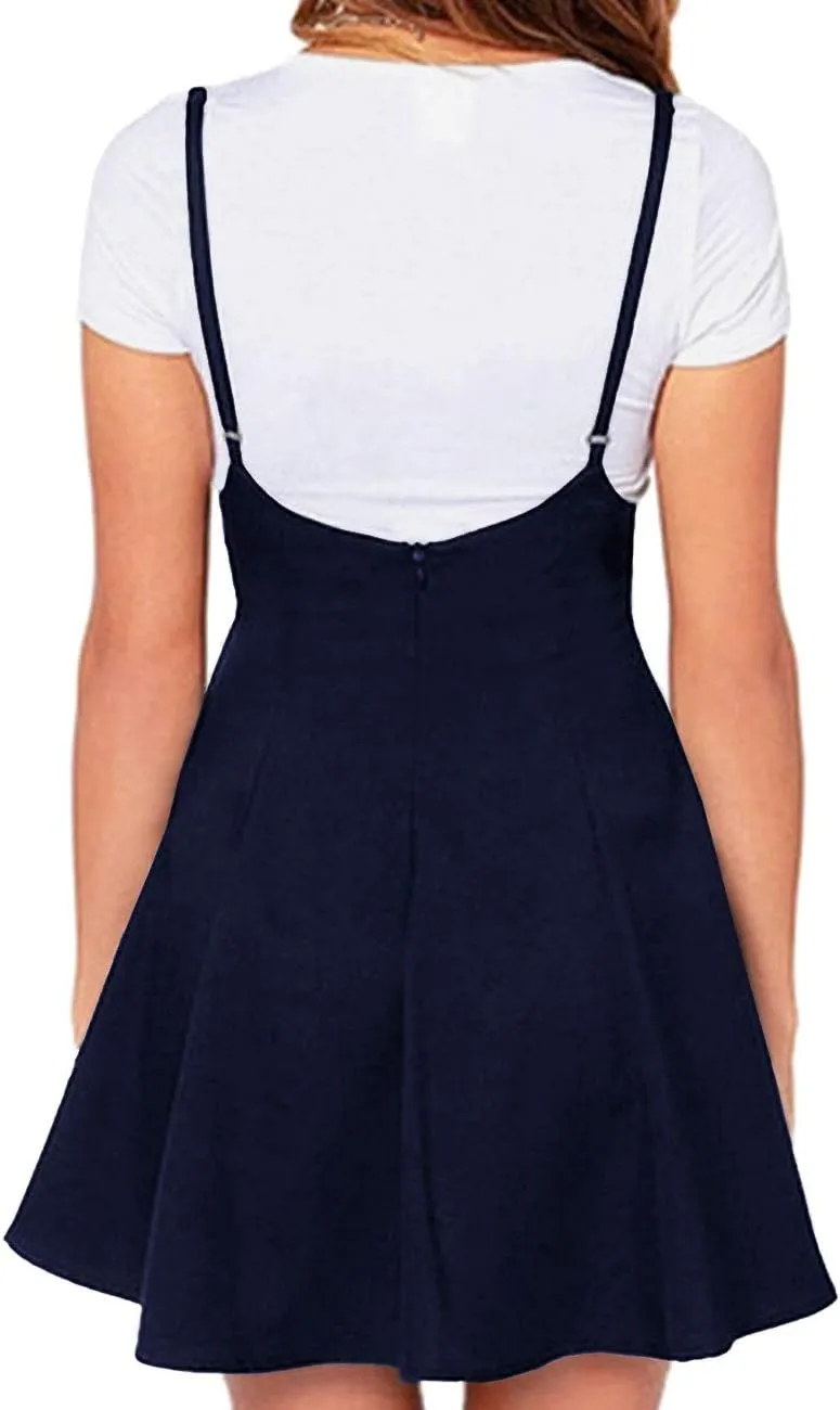 Women's Suspender Braces Casual Skirt Dress Basic High Waist Versatile Flare Skater Shoulder Straps Short Skirt