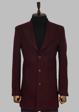 WSS Wide Lapel Wool Burgundy Men Coat  - Singen