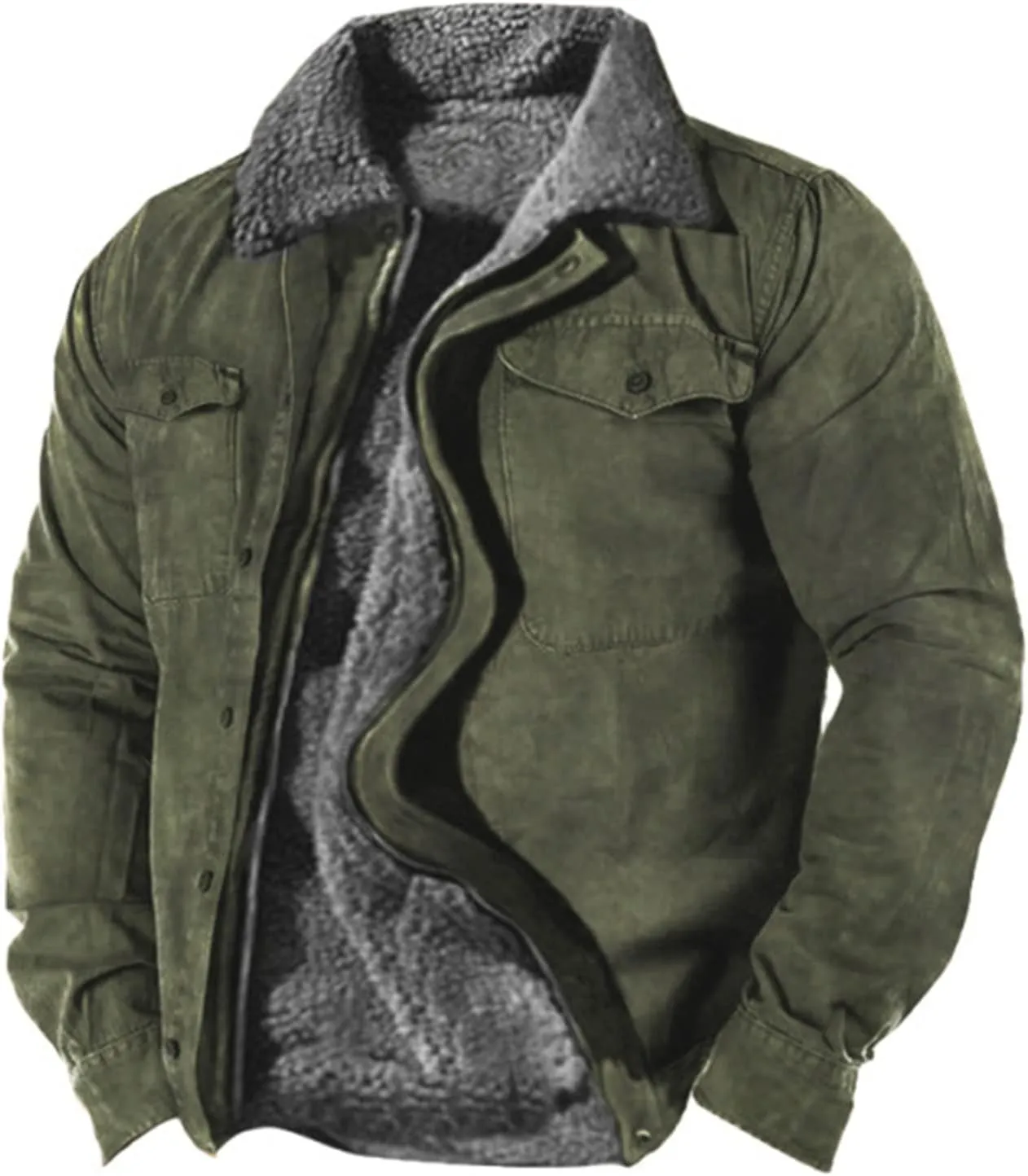 Ymosrh Men's Casual Jacket Sherpa Fleece Lined Jackets Long Sleeve Zip Up Winter Work Coats Hooded Jacket, M-4XL