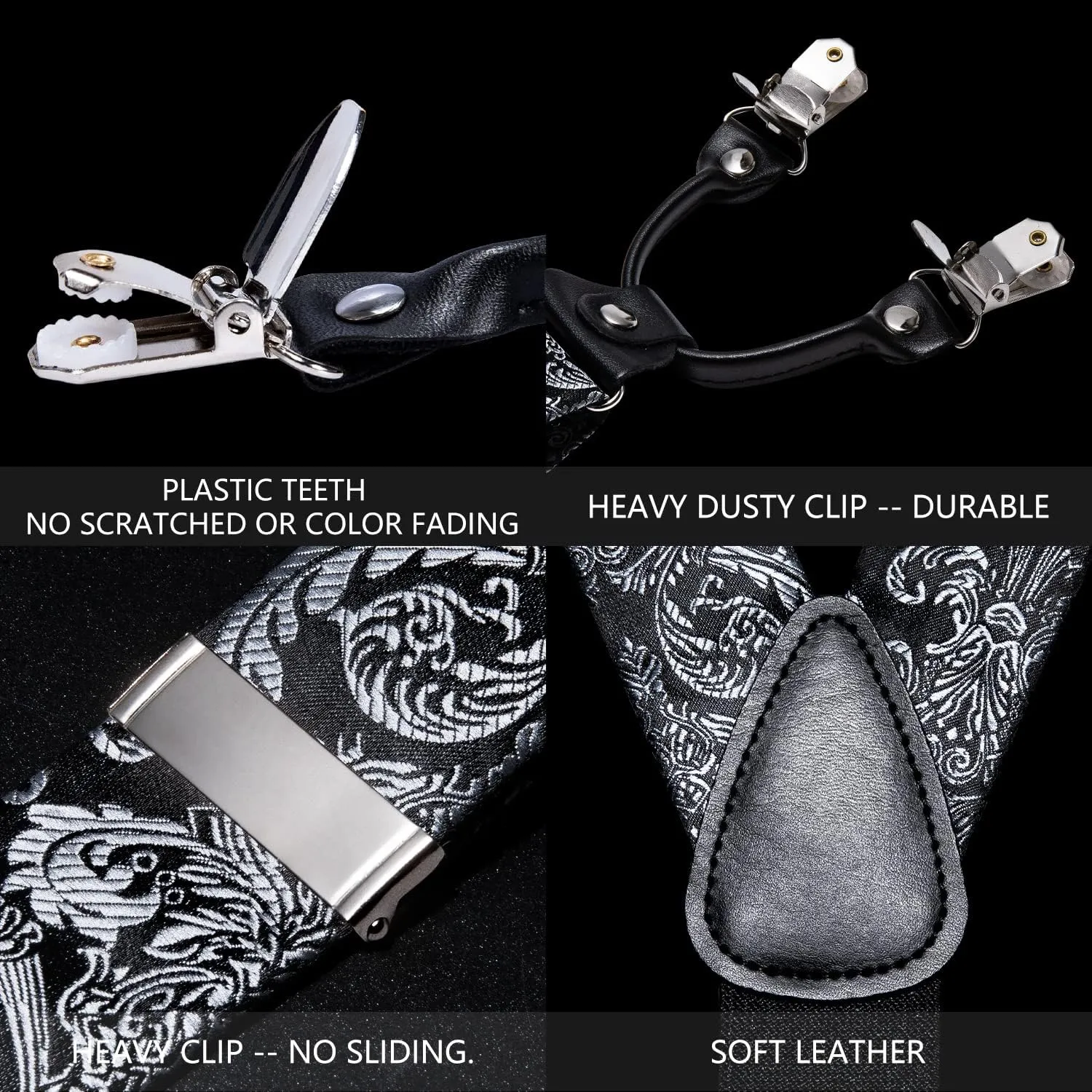 YOHOWA Men's Solid Paisley Suspenders Bowtie Set 6 Strong Clips Adjustable Y-Back Woven Brace Formal Wedding Party Tuxedo