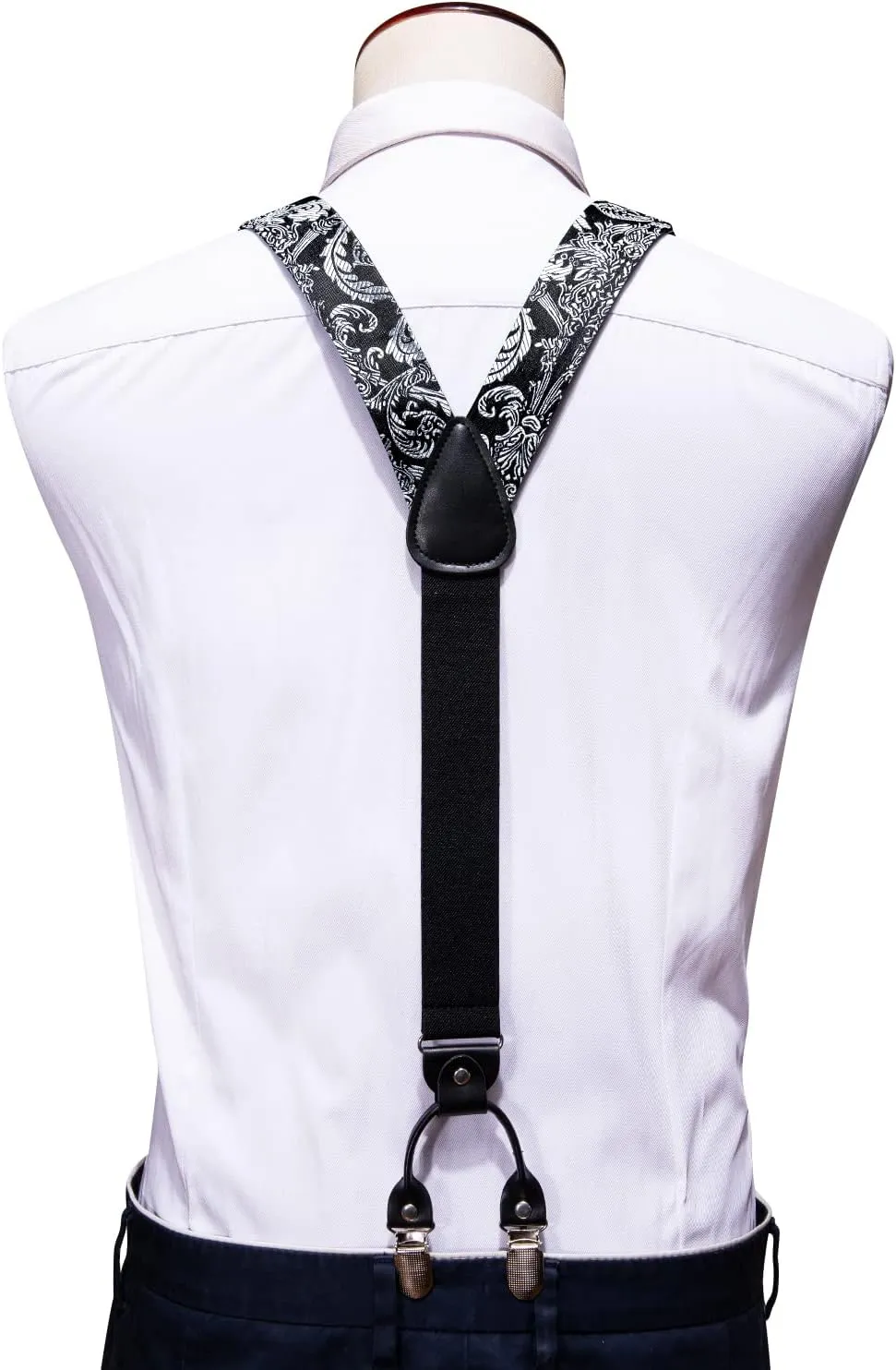 YOHOWA Men's Solid Paisley Suspenders Bowtie Set 6 Strong Clips Adjustable Y-Back Woven Brace Formal Wedding Party Tuxedo